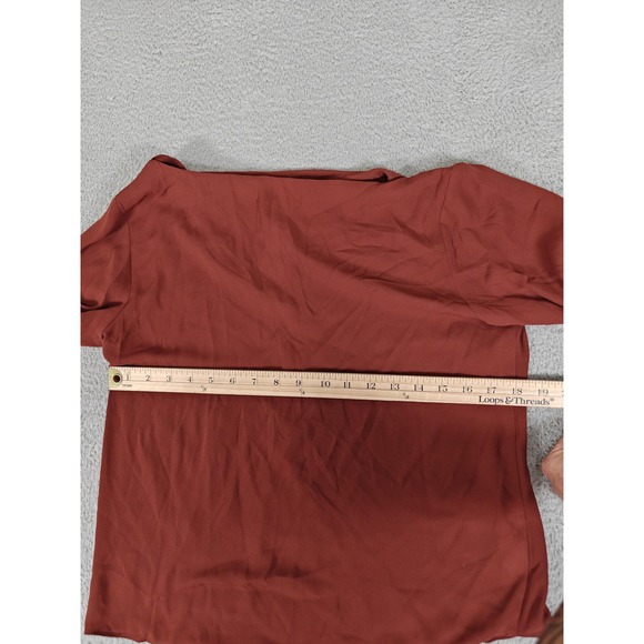 Ann Taylor Factory Shirt Womens Small Rust Drape Neck Long Sleeve Blouse 552128 - Picture 11 of 15